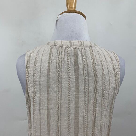 Splendid Dress Women XS Extra Small Beige Stripe Amorosa Split Neck Linen Blend - Picture 8 of 14
